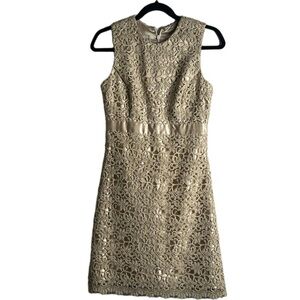 Jessica McClintock embodied lace mini cocktail dress beige gold  size 6